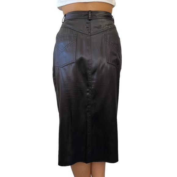 Christian Dior Vintage D Buckle Satin Skirt #40 Zip Black Gold [103155] - Picture 4 of 10
